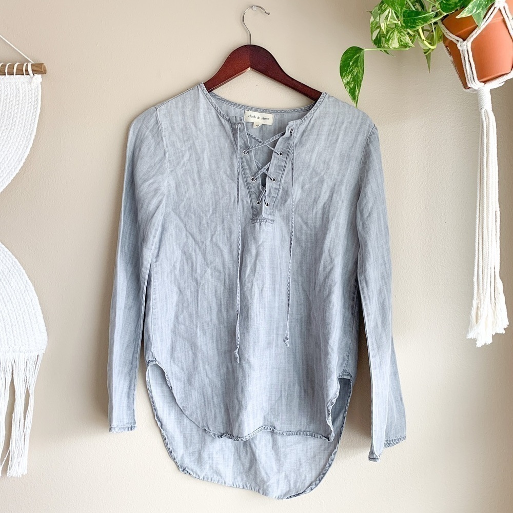 Anthropologie Cloth & Stone Gray Lace Up Long Sleeve